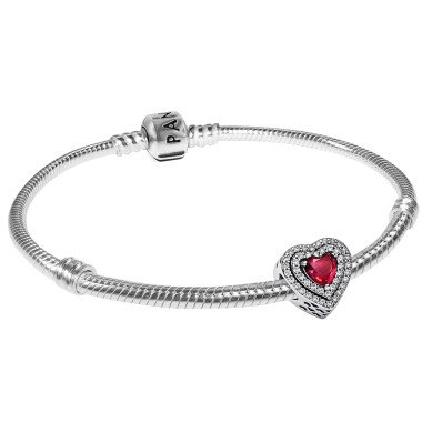 Pandora 15086 Damen-Armband Silber 925 Funkelndes Rotes Herz