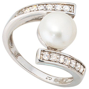 SIGO Damen Ring 925 Sterling Silber 1 Süßwasser Perle mit Zirkonia perlenring