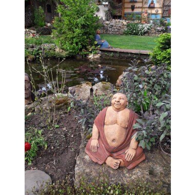 Tonfigur, Handgefertigte Keramikskulptur, Sitzende Buddhafigur Aus Ton