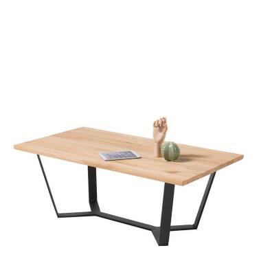 Echtholztisch & Wohnzimmer Tisch aus Eiche Massivholz und Metall Bügelgestell
