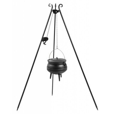 Gusseisenkessel 13 L mit Dreibein Gestell mit Kurbel H 180 cm Gulaschtopf