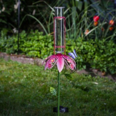 LED Solar Regenmesser mit Blume und Schmetterling