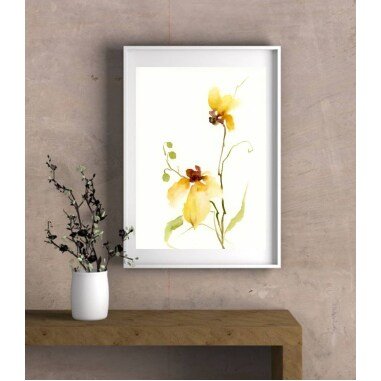 Orchidee Aquarellbild Druck Bilder Wohnzimmer Gelbe Poster Blumen Minimalistisch