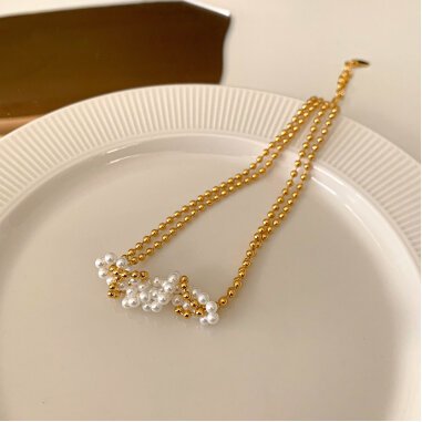 Perlenkette aus Messing & Gold Perlenkette Statement Halskette Süßwasserperlen