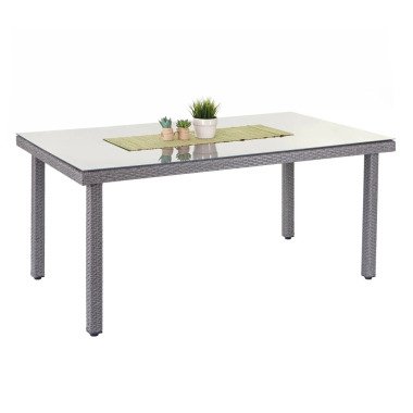 Poly-Rattan Gartentisch Chieti, Esstisch Tisch mit Glasplatte, 160x90x74cm