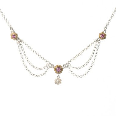 SIGO Collier 925 Silber Trachtenschmuck Perle pink