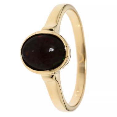 Solitär-Ring, Afrik. Opal, Silber 925 vergoldet 19 schwarz