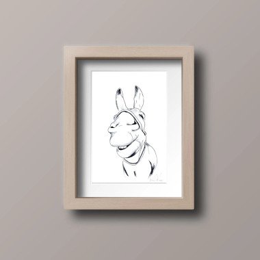 Tuschezeichnung Tier Esel Bild, Lustige Illustration Kinderzimmer, Deko