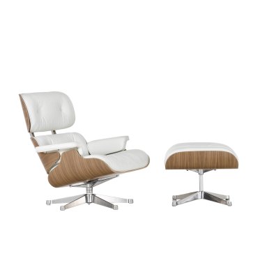Vitra White Lounge Chair & Ottoman neue Maße poliert Nussbaum weiß pigme