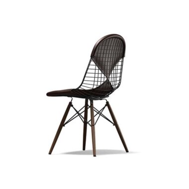Ahornholzstuhl mit Leder & Vitra Wire Chair DKW-2 Ahorn dunkel, Leder 69