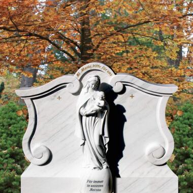 Ausgefallener Grabstein in Weiß & Grabmal Marmor klassisch weiß mit Maria Figur Madonna