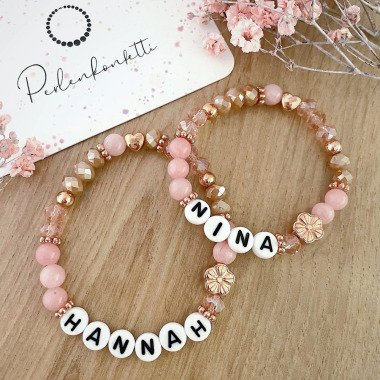Brautschmuck Armband in Rosa & Perlenarmband Blume Blüte I Namensarmband