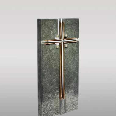 Dunkler Granit Doppelgrabstein mit Bronze Kreuz Lazare