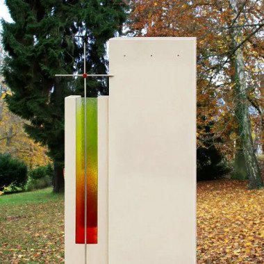 Grabstein modern farbiges Glas mit Metallkreuz Colorata