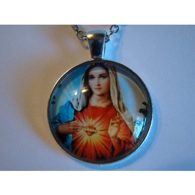 Halskette Kette Medaillon Necklace Cabochon Heilige Maria Anhänger Schmuck