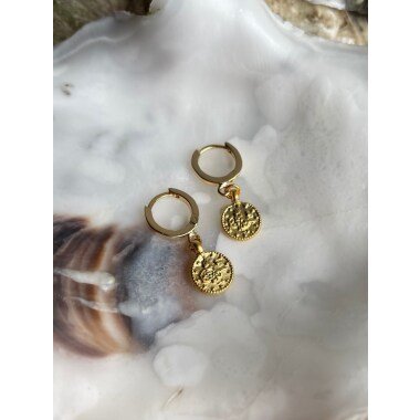Paar Ohrringe Creolen Charms Details Gold Mond Münze Leverback Earrings