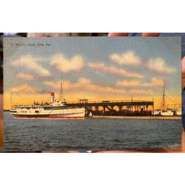 Antike Leinen Postkarte Von Public Dock in