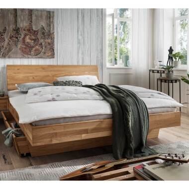 Doppelbett Wildeiche aus massivem Holz Bettkasten