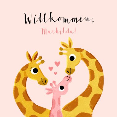 Glückwunschkarte Geburt Giraffenfamilie Mädchen