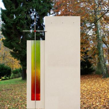 Grabstein modern farbiges Glas mit Metallkreuz Colorata