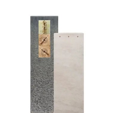 Kalkstein & Granit Grabmal mit Glas & Holzornament