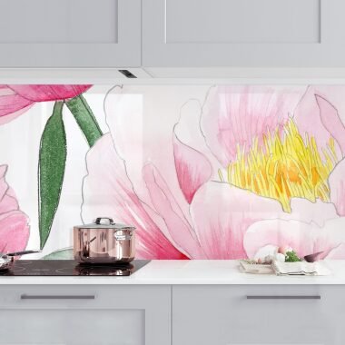 Küchenrückwand Zeichnung Rosa Päonien I