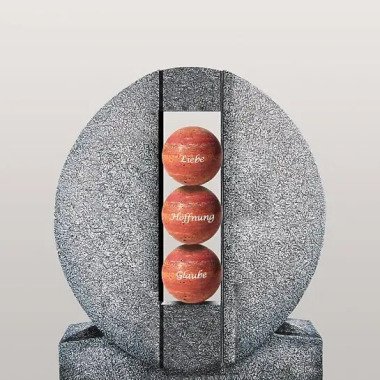 Ovales Granit Urnengrab Grabdenkmal mit Kugeln in Rot