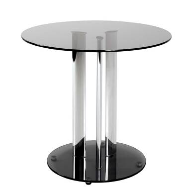 Runder Glastisch auf Metall Säulengestell modern