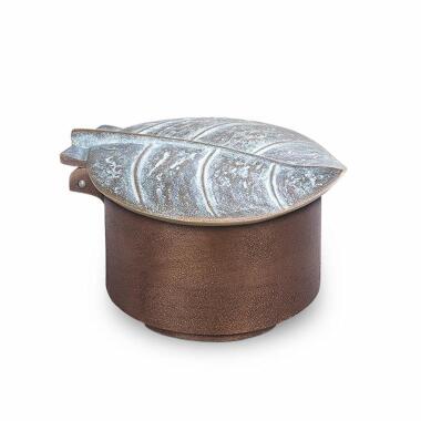 Runder Metall Weihwasserkessel mit Blatt Motiv Ernesta / Bronze braun