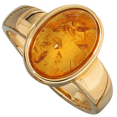 SIGO Damen Ring 585 Gold Gelbgold 1 Bernstein orange Bernsteinring Goldring