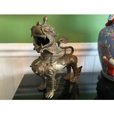 Vintage Chinese Heavy Bronze Stehend 15 Fu Hund Löwe