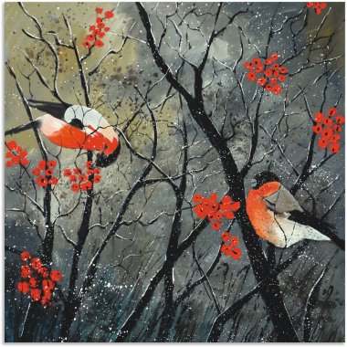 Artland Wandbild rote Vögel im Winter, Vögel