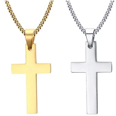 Einfache Kreuz Halskette Religiöser Gebetsanhänger Silber 18K Vergoldet