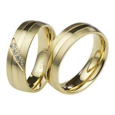 Gold-Ehering mit Stein & Edelstahlringe Wedding Rings Engagement Verlobungsringe