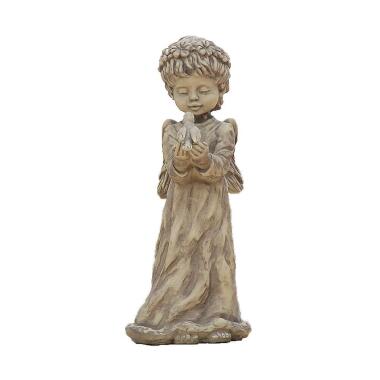 Grabfigur mit Figur & Engel Statue Mädchen mit Taube aus Stein Luna