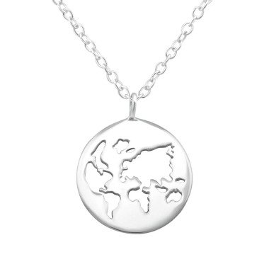 Halskette mit Weltkugel Weltkarte Globus Anhänger 925er Silber