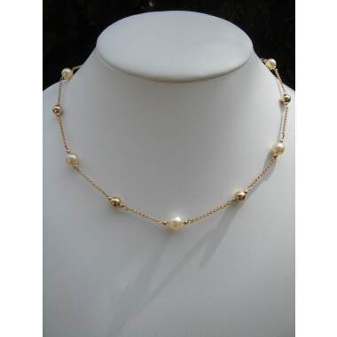 Perlenkette in Beige & Kette in Gold 585 | 14 K Mit Perlen
