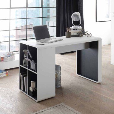 Schreibtisch Schmal & Schreibtisch mit integriertem Regal Weiß Anthrazit