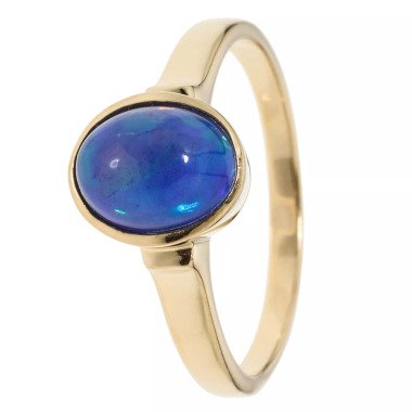 Solitär-Ring, Afrik. Opal, Silber 925 vergoldet 19 purple-blau