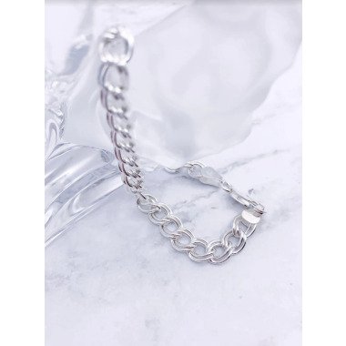 sterling Double Curb Link Charm Armband