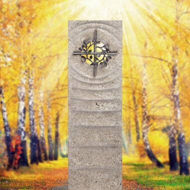 Urnengrabstein aus Kalkstein & Urnengrab Grabmal Muschelkalk mit Kreuz