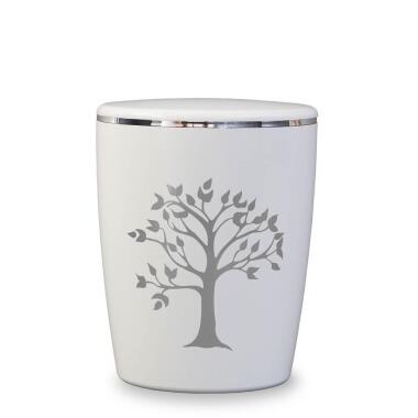Ausgefallene Bioascheurne mit Baum Motiv kaufen Lebensbaum / Silber / Weiß