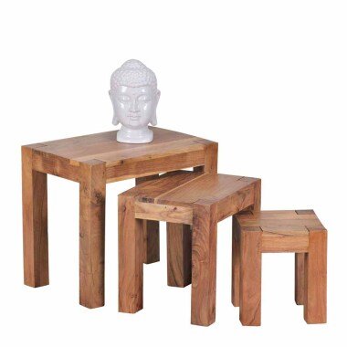 Designer Satztisch & Dreisatztisch aus Akazie Massivholz natur (dreiteilig)