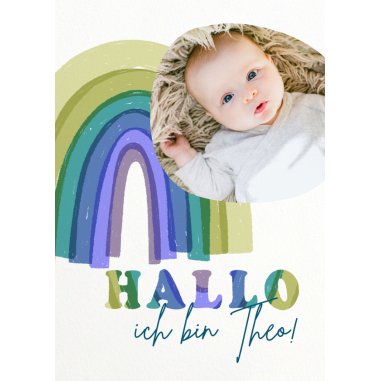 Geburtskarte Regenbogen blau Baby