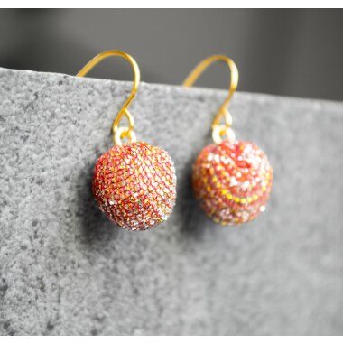 Glitzer Kugel Ohrhänger Goldfarben/Rot-Gold Perlen Weihnachten Winter Pompom B