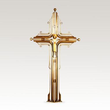 Klassisches Schmiedeeisen Grabkreuz mit Heiligenfigur Laurentio / Schmiedeeise