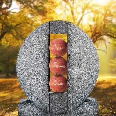Ovales Granit Doppelgrab Grabdenkmal mit Kugeln in Rot