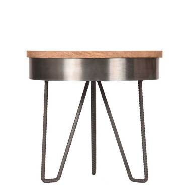 Runder Holztisch & Couch Beistelltisch aus Mangobaum Massivholz und Stahl rund