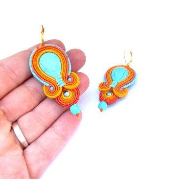 Türkis Ohrringe, Ohrhänger, Soutache Orange Handgemachte Mode Ohrringe
