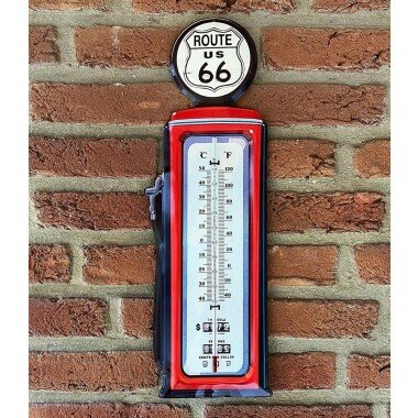 Wandthermometer ROUTE 66 US Zapfsäule Thermometer Vintage Nostalgie Blechschild